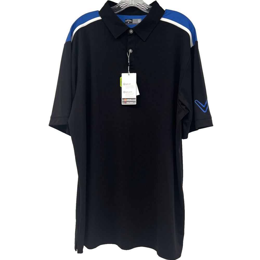 CALLAWAY Mens XXL Black Opti-Dri Short-Sleeve Performance Polo Shirt Stretch NWT